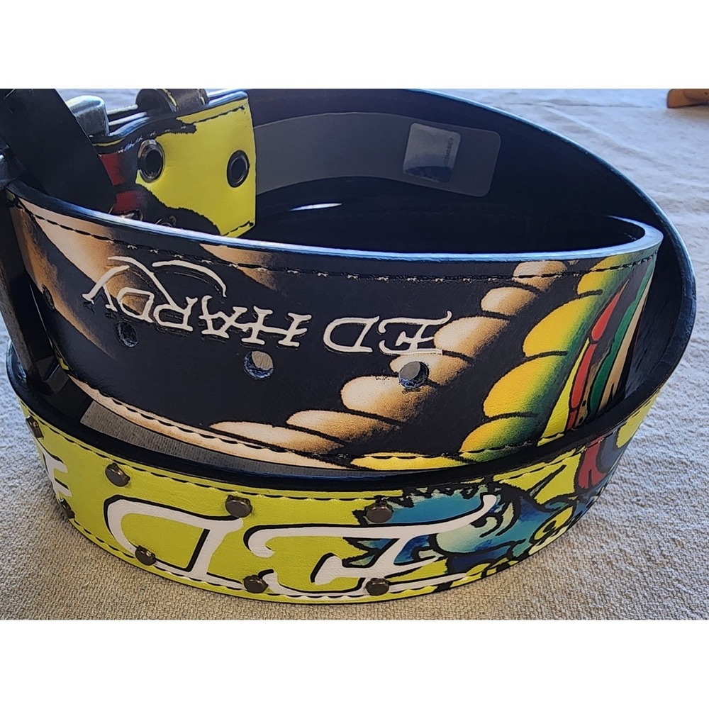 Vintage Ed Hardy Yellow Dragon Tattoo Studded Graphic Belt Y2K streetwear NWT🐍 - Picture 2 of 7